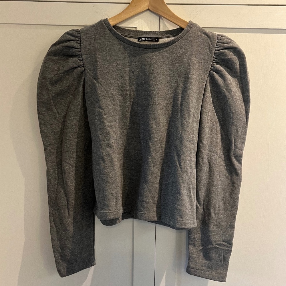 Zara Grey Puffed Long Sleeve Shirt